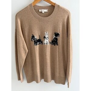 LOFT Scottie Dog Sweater Tan Acrylic Blend Preppy Intarsia Knit Crewneck XL